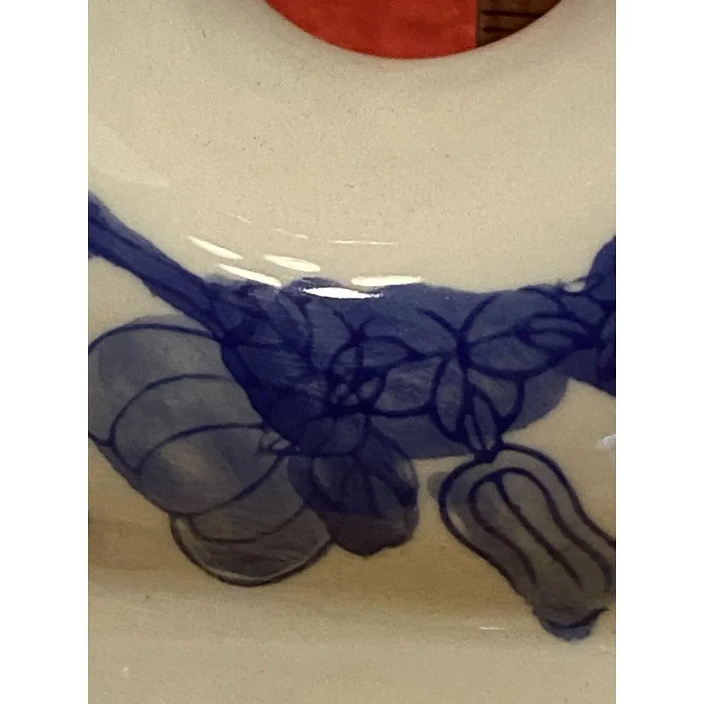 Cobalt‎ Blue Donut Shaped teapot With Lid Vegetable And Fruit Pattern. Mini